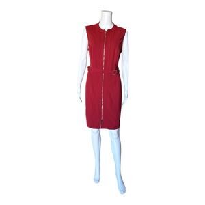 Tommy Hilfiger Sleeveless Zip Front Belted Career Dress Brick Red Size 12